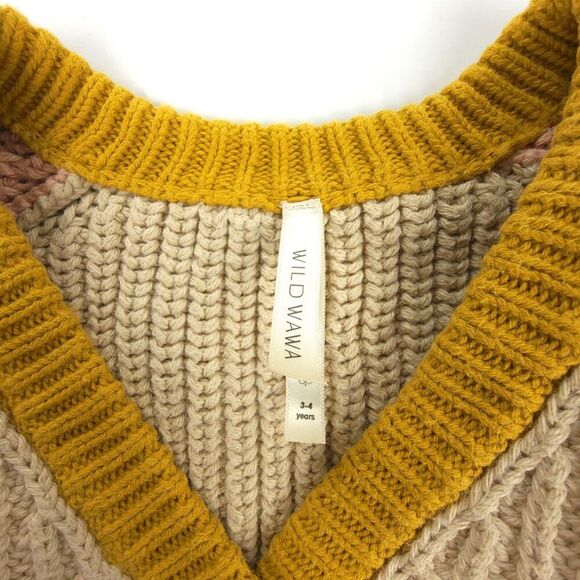 WILD WAWA Rainbow Cardigan Button Down Sweater Natural/Old Rose Toddler Girl 3/4 - Picture 3 of 7